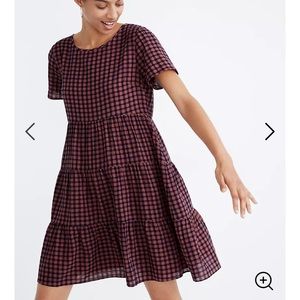 Madewell Short Sleeve Tiered Mini Dress in Gingham